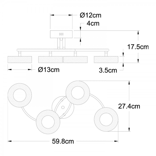 candeeiro de tecto em metal cromado série tokio 59,8cm