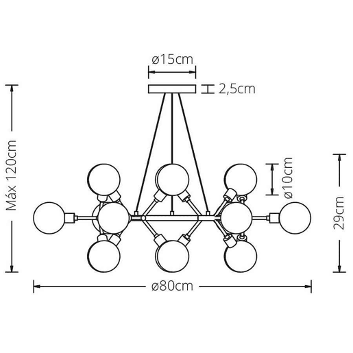 candeeiro de tecto em metal dourado série anabel 80cm