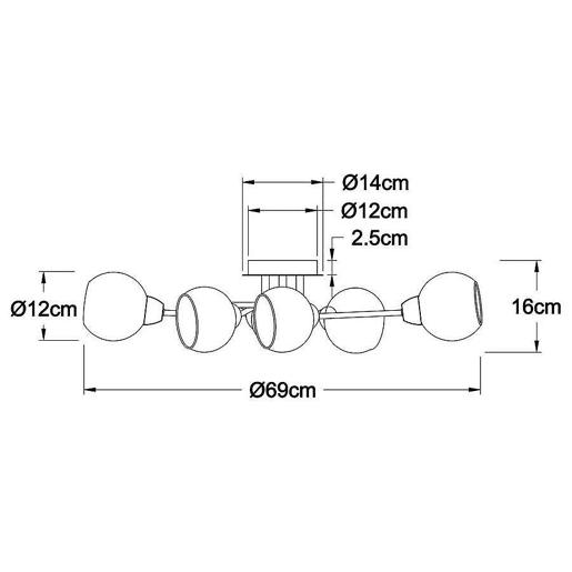 candeeiro de tecto em metal cromado série umbria 69cm
