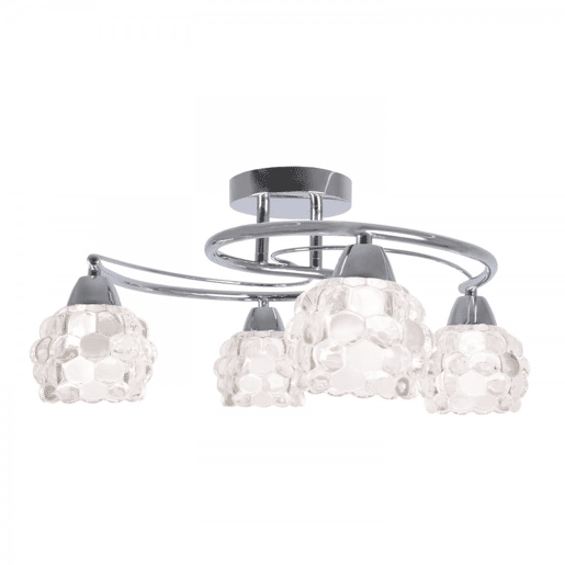 candeeiro de tecto em metal cromado série tulipa em vidro 50cm