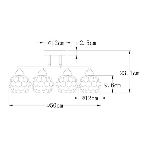 candeeiro de tecto em metal cromado série tulipa em vidro 50cm