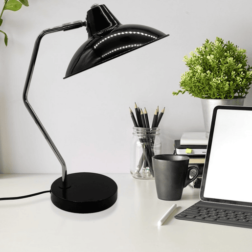 candeeiro flexográfico de metal preto série elian 24cm