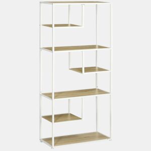 HOMCOM Estante de Armazenamento Estante para Livros com Estrutura de Aço para Escritório Sala de Estar Estúdio 83x34x180cm Carvalho e Branco