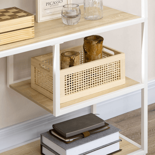 HOMCOM Estante de Armazenamento Estante para Livros com Estrutura de Aço para Escritório Sala de Estar Estúdio 83x34x180cm Carvalho e Branco