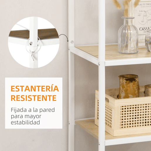 HOMCOM Estante de Armazenamento Estante para Livros com Estrutura de Aço para Escritório Sala de Estar Estúdio 83x34x180cm Carvalho e Branco