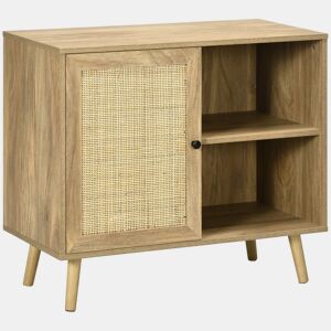HOMCOM Aparador de Sala de Estar Buffet para Sala de Jantar Móvel Auxiliar de Cozinha com Porta de Vime e 2 Prateleiras de Armazenamento para Sala de Estar 80x39x70cm Madeira