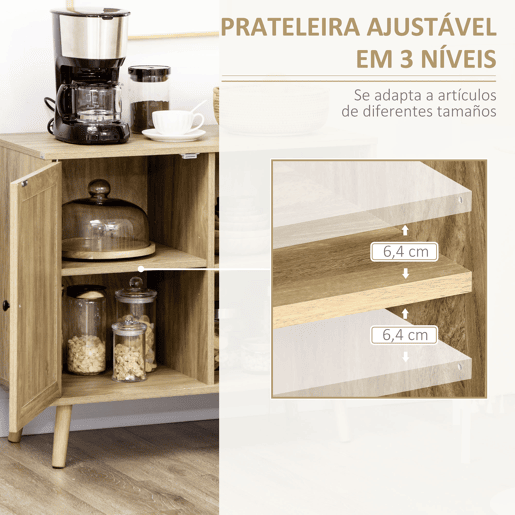 HOMCOM Aparador de Sala de Estar Buffet para Sala de Jantar Móvel Auxiliar de Cozinha com Porta de Vime e 2 Prateleiras de Armazenamento para Sala de Estar 80x39x70cm Madeira