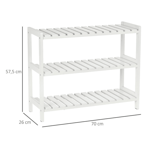 HOMCOM Sapateira de Madeira Estante para Sapatos de 3 Níveis para até 9 Pares de Sapatos para Entrada Corredor Dormitório 70x26x57,5cm Branco