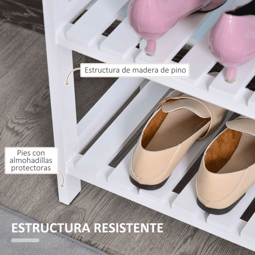 HOMCOM Sapateira de Madeira Estante para Sapatos de 3 Níveis para até 9 Pares de Sapatos para Entrada Corredor Dormitório 70x26x57,5cm Branco