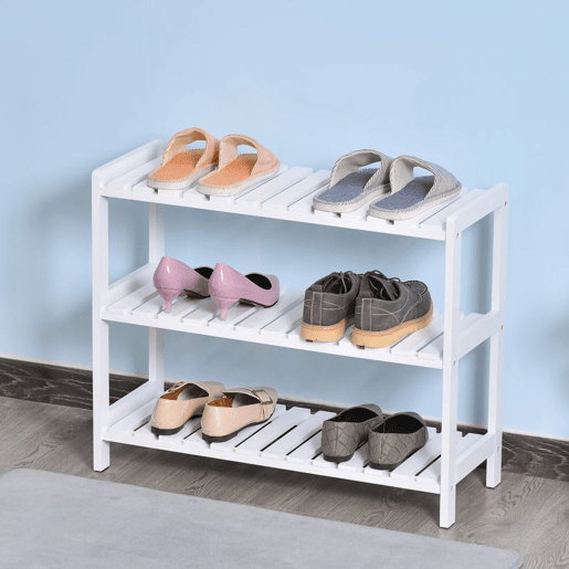 HOMCOM Sapateira de Madeira Estante para Sapatos de 3 Níveis para até 9 Pares de Sapatos para Entrada Corredor Dormitório 70x26x57,5cm Branco