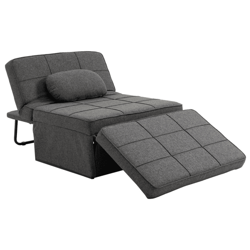 HOMCOM Sofá Cama Individual 3 em 1 Estofado em Linho Sofá Reclinável em 5 Posições com Apoio para os Pés e Apoio para a Cabeça para Sala de Estar Carga Máxima 200kg 95x189x43cm Cinza