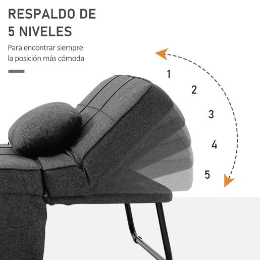 HOMCOM Sofá Cama Individual 3 em 1 Estofado em Linho Sofá Reclinável em 5 Posições com Apoio para os Pés e Apoio para a Cabeça para Sala de Estar Carga Máxima 200kg 95x189x43cm Cinza