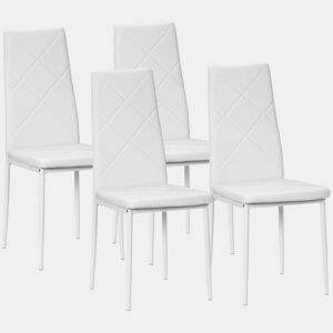 HOMCOM Conjunto de 4 Cadeiras de Sala de Jantar Estofadas em Couro Sintético Cadeiras de Cozinha com Encosto Alto e Pés de Aço Carga Máxima 120kg 41x50x97cm Branco