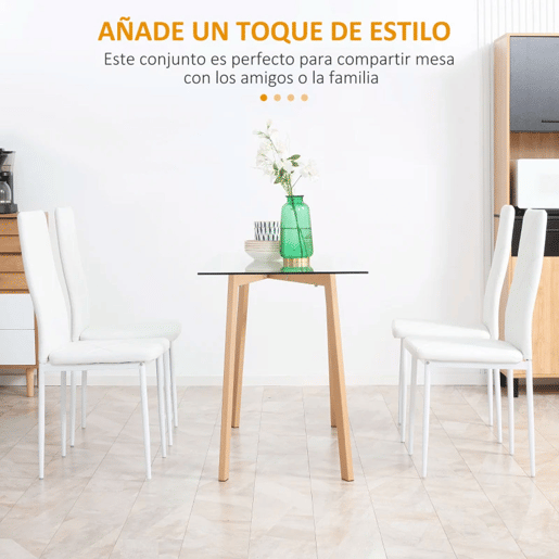 HOMCOM Conjunto de 4 Cadeiras de Sala de Jantar Estofadas em Couro Sintético Cadeiras de Cozinha com Encosto Alto e Pés de Aço Carga Máxima 120kg 41x50x97cm Branco