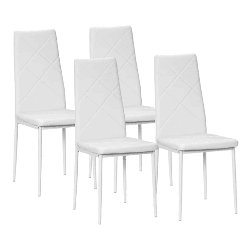 HOMCOM Conjunto de 4 Cadeiras de Sala de Jantar Estofadas em Couro Sintético Cadeiras de Cozinha com Encosto Alto e Pés de Aço Carga Máxima 120kg 41x50x97cm Branco