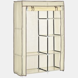 HOMCOM Roupeiro de Tecido Dobrável Armário de Roupa Portátil com 6 Prateleiras e 1 Barra de Pendurar para Dormitório Vestidor 103x43x162,5cm Creme