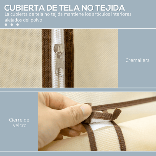 HOMCOM Roupeiro de Tecido Dobrável Armário de Roupa Portátil com 6 Prateleiras e 1 Barra de Pendurar para Dormitório Vestidor 103x43x162,5cm Creme