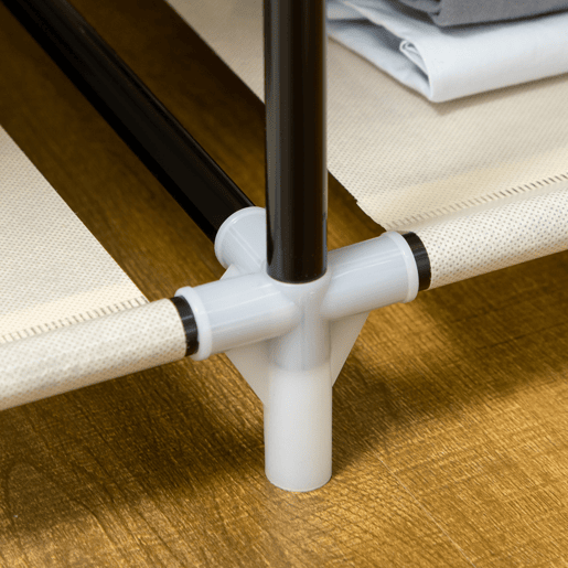HOMCOM Roupeiro de Tecido Dobrável Armário de Roupa Portátil com 6 Prateleiras e 1 Barra de Pendurar para Dormitório Vestidor 103x43x162,5cm Creme
