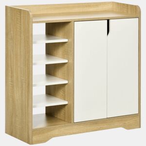 HOMCOM Sapateira Moderna Móvel para Sapatos Estreito com 2 Portas Prateleiras de Armazenamento para 13 Pares de Sapatos para Entrada Corredor 80x30x80xm Madeira e Branco