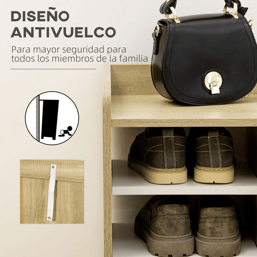 HOMCOM Sapateira Moderna Móvel para Sapatos Estreito com 2 Portas Prateleiras de Armazenamento para 13 Pares de Sapatos para Entrada Corredor 80x30x80xm Madeira e Branco