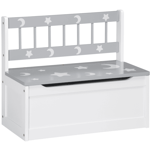 ZONEKEZ Baú Infantil 2 em 1 Organizador de Brinquedos para Crianças acima de 18 Meses Banco de Armazenamento Infantil com Tampa para Dormitório Sala de Jogos Carga 50kg 60x30x50cm Branco e Cinza
