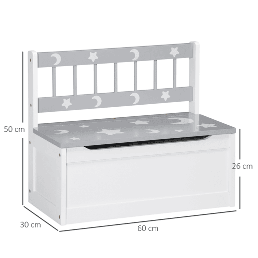 ZONEKEZ Baú Infantil 2 em 1 Organizador de Brinquedos para Crianças acima de 18 Meses Banco de Armazenamento Infantil com Tampa para Dormitório Sala de Jogos Carga 50kg 60x30x50cm Branco e Cinza