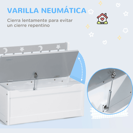 ZONEKEZ Baú Infantil 2 em 1 Organizador de Brinquedos para Crianças acima de 18 Meses Banco de Armazenamento Infantil com Tampa para Dormitório Sala de Jogos Carga 50kg 60x30x50cm Branco e Cinza
