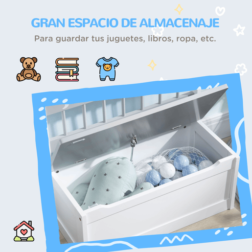ZONEKEZ Baú Infantil 2 em 1 Organizador de Brinquedos para Crianças acima de 18 Meses Banco de Armazenamento Infantil com Tampa para Dormitório Sala de Jogos Carga 50kg 60x30x50cm Branco e Cinza