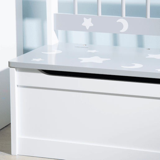 ZONEKEZ Baú Infantil 2 em 1 Organizador de Brinquedos para Crianças acima de 18 Meses Banco de Armazenamento Infantil com Tampa para Dormitório Sala de Jogos Carga 50kg 60x30x50cm Branco e Cinza