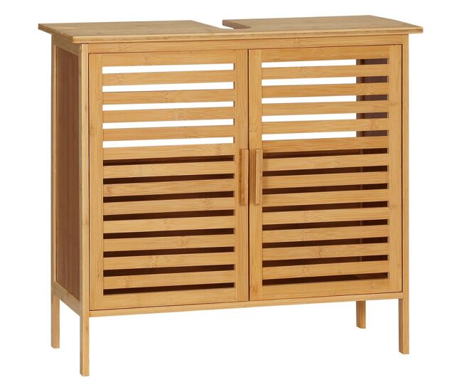 Kleankin mueble bajo del lavabo de bambú con 2 puertas armario debajo lavabo de pie armario de baño de suelo 66x29x61,5 cm natural
