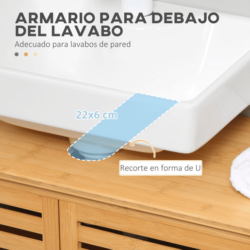 kleankin Móvel para Lavatório Pousar de Bambu com 2 Portas Armário Casa de Banho de Chão 66x29x61,5cm Madeira
