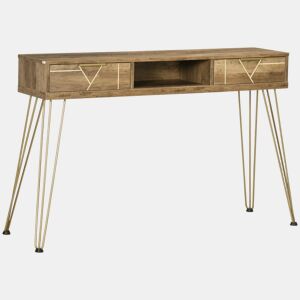 HOMCOM Consola Móvel de Entrada com 2 Gavetas Prateleira Aberta e Pés de Aço para Sala de Estar Corredor Estilo Moderno 120x29x79cm Madeira e Bronze