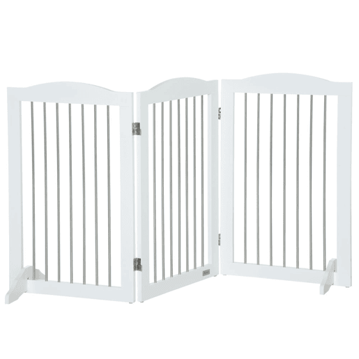 PawHut Barreira de Segurança para Cães Barreira de Segurança para Escadas e Portas 154x30x80cm Barreira de Segurança Dobrável com Suporte de Pé para Interior Branco