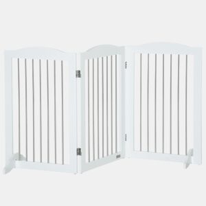 PawHut Barreira de Segurança para Cães Barreira de Segurança para Escadas e Portas 154x30x80cm Barreira de Segurança Dobrável com Suporte de Pé para Interior Branco