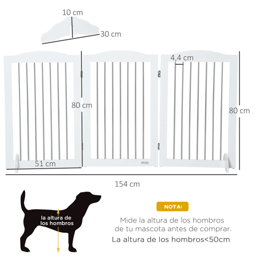 PawHut Barreira de Segurança para Cães Barreira de Segurança para Escadas e Portas 154x30x80cm Barreira de Segurança Dobrável com Suporte de Pé para Interior Branco
