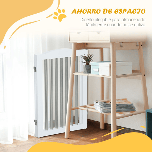 PawHut Barreira de Segurança para Cães Barreira de Segurança para Escadas e Portas 154x30x80cm Barreira de Segurança Dobrável com Suporte de Pé para Interior Branco