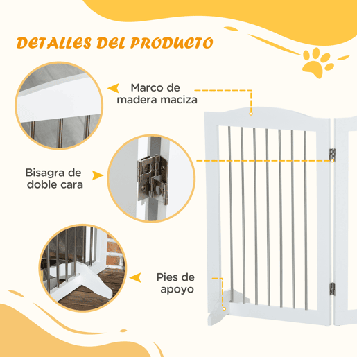 PawHut Barreira de Segurança para Cães Barreira de Segurança para Escadas e Portas 154x30x80cm Barreira de Segurança Dobrável com Suporte de Pé para Interior Branco
