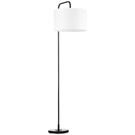 HOMCOM Candeeiro de Pé Moderno Lâmpada E27 Máx. 40W com Ecrã de Linho Estrutura de Aço e Interruptor de Pé Candeeiro de Leitura para Sala de Estar Dormitório 64x38x163,5cm Branco e Preto