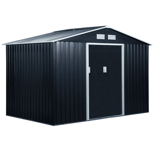 Outsunny Abrigo de Jardim Exterior Abrigo e Jardim Metálico para Armazenamento de Ferramentas com Base Incluída e 4 Janelas 277x195x192cm Cinza Escuro Outsunny Abrigo de Jardim Exterior Abrigo e Jardim Metálico para Armazenamento de Ferramentas com Base Incluída e 4 Janelas 277x195x192cm Cinza Escuro