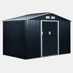 Outsunny Abrigo de Jardim Exterior Abrigo e Jardim Metálico para Armazenamento de Ferramentas com Base Incluída e 4 Janelas 277x195x192cm Cinza Escuro