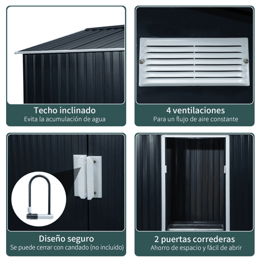 Outsunny Abrigo de Jardim Exterior Abrigo e Jardim Metálico para Armazenamento de Ferramentas com Base Incluída e 4 Janelas 277x195x192cm Cinza Escuro Outsunny Abrigo de Jardim Exterior Abrigo e Jardim Metálico para Armazenamento de Ferramentas com Base Incluída e 4 Janelas 277x195x192cm Cinza Escuro