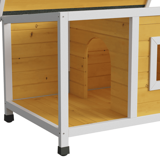 PawHut Casa para Cães de Madeira 85,5x62x60cm Casa para Animais de Estimação Casa para Cães com Teto Asfáltico Impermeável e Janela para Interior e Exterior Madeira