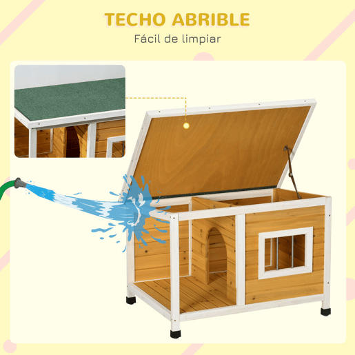 PawHut Casa para Cães de Madeira 85,5x62x60cm Casa para Animais de Estimação Casa para Cães com Teto Asfáltico Impermeável e Janela para Interior e Exterior Madeira