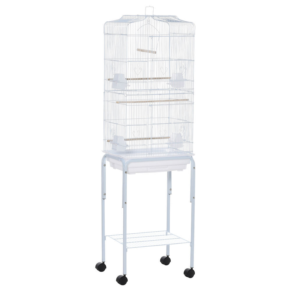 Pawhut jaula para pájaros, jaula grande con ruedas, estante de almacenaje, puertas, 4 comederos, 3 perchas, columpio, bandeja extraíble y asa, para