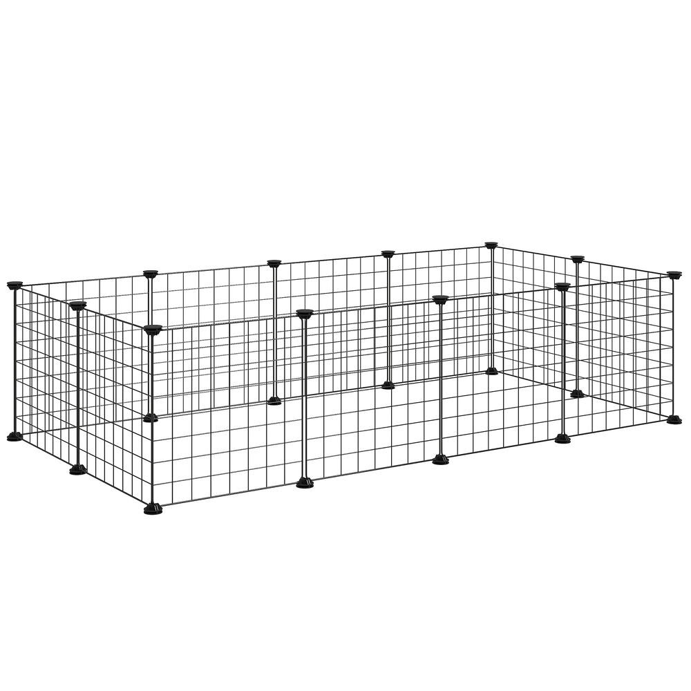 Pawhut valla metálica para mascotas con 12 paneles diseño diy parque metálico para animales pequeños desmontable para erizo conejos 143x73x36 cm negro
