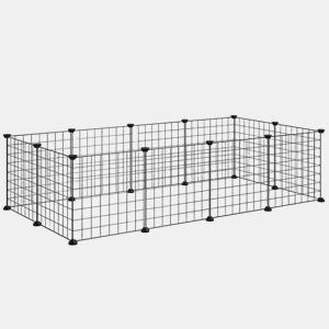 PawHut Recinto de Metal para Animais de Estimação Recinto Metálico com 12 Painéis para Pequenos Animais Desmontável DIY 106x73x36 cm Preto