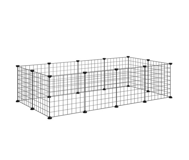 Pawhut valla metálica para mascotas con 12 paneles diseño diy parque metálico para animales pequeños desmontable para erizo conejos 143x73x36 cm negro