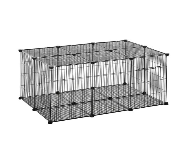 Pawhut parque para mascotas diy jaula para animales pequeños de 22 paneles de malla metálica con puerta conejos cobaya 105x70x45 cm negro