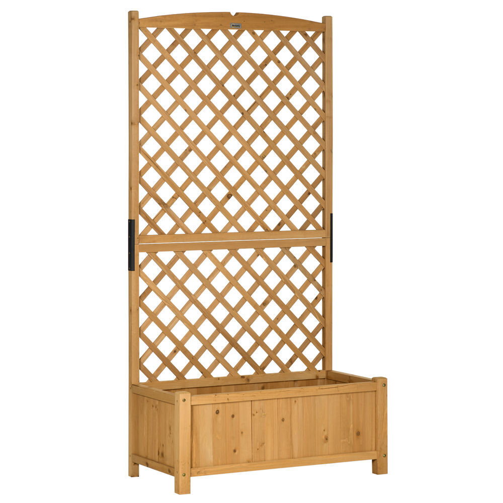 Outsunny arriate de jardín con enrejado jardinera con celosía macetero con soporte para trepadora cultivos plantas flores para exterior patio terraza balcón 90x45x180 cm natural