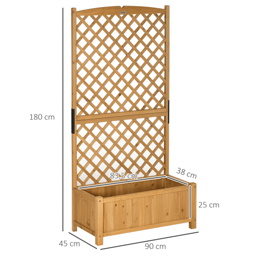 Outsunny Floreira de Jardim com Treliça Caixa de Plantio com Suporte para Plantas Trepadeiras para Cultivo de Plantas Flores para Pátio Terraço Varanda 90x45x180cm Madeira